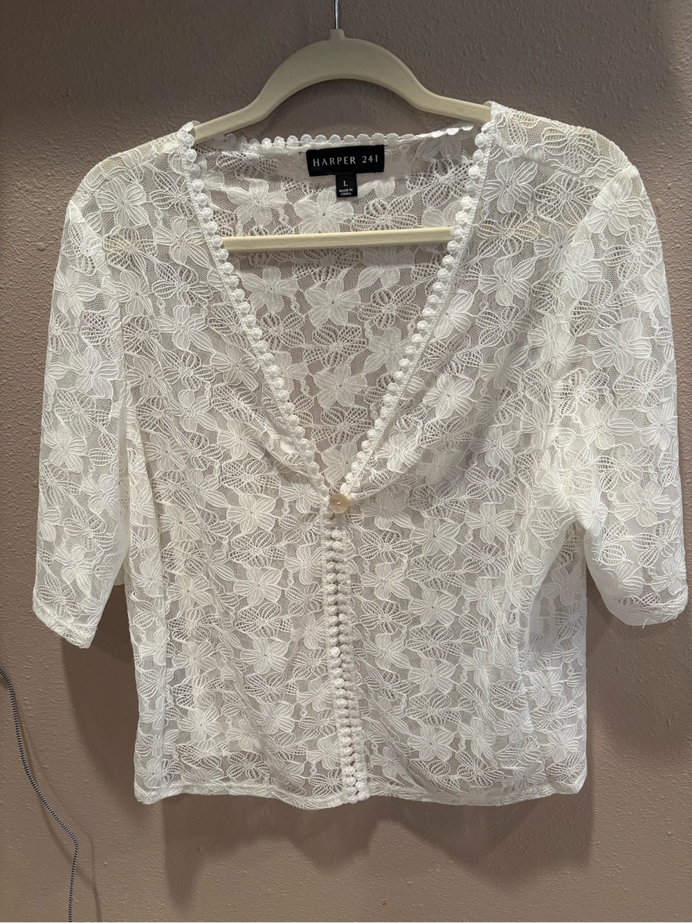 Harper White Lace Button-Front Blouse